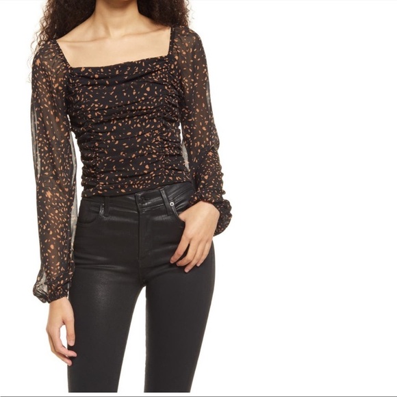 All in Favor Black and Orange Square-neck Ruched Top - Picture 2 of 10